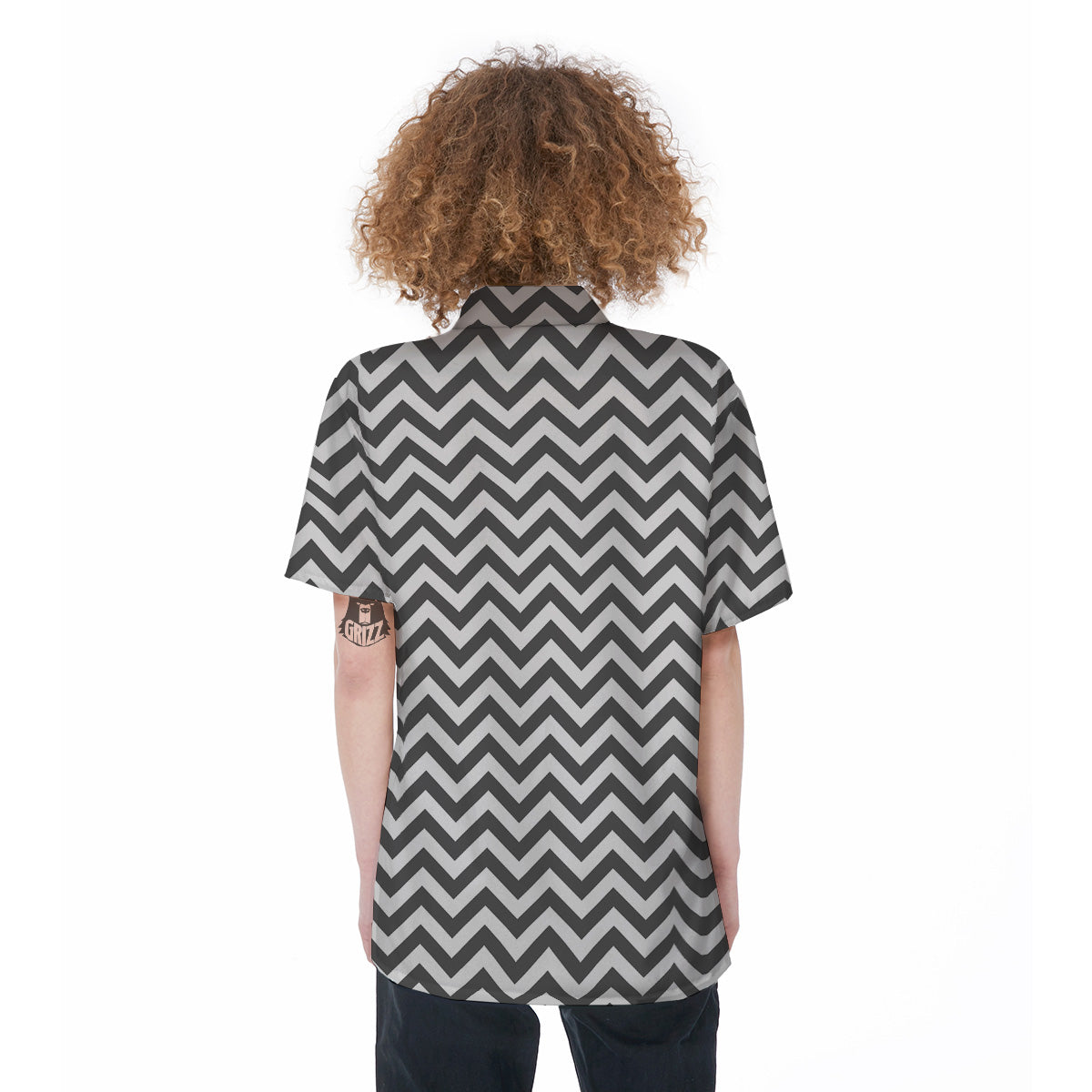Grey Zigzag Print Pattern Women's Short Sleeve Shirts-grizzshop
