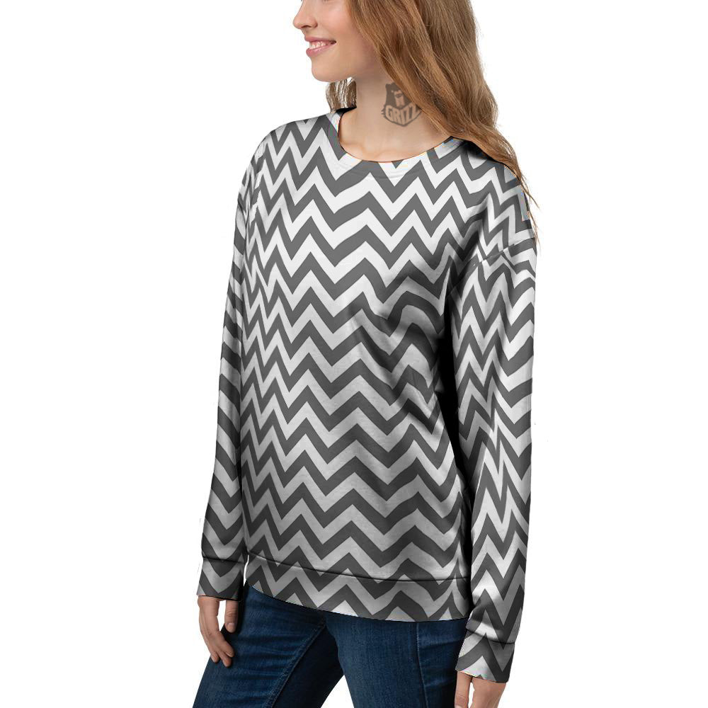 Grey Zigzag Print Pattern Women's Sweatshirt-grizzshop