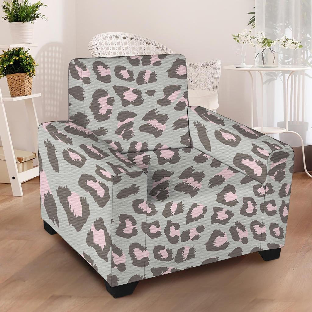 Grey and Pink Leopard Armchair Cover-grizzshop