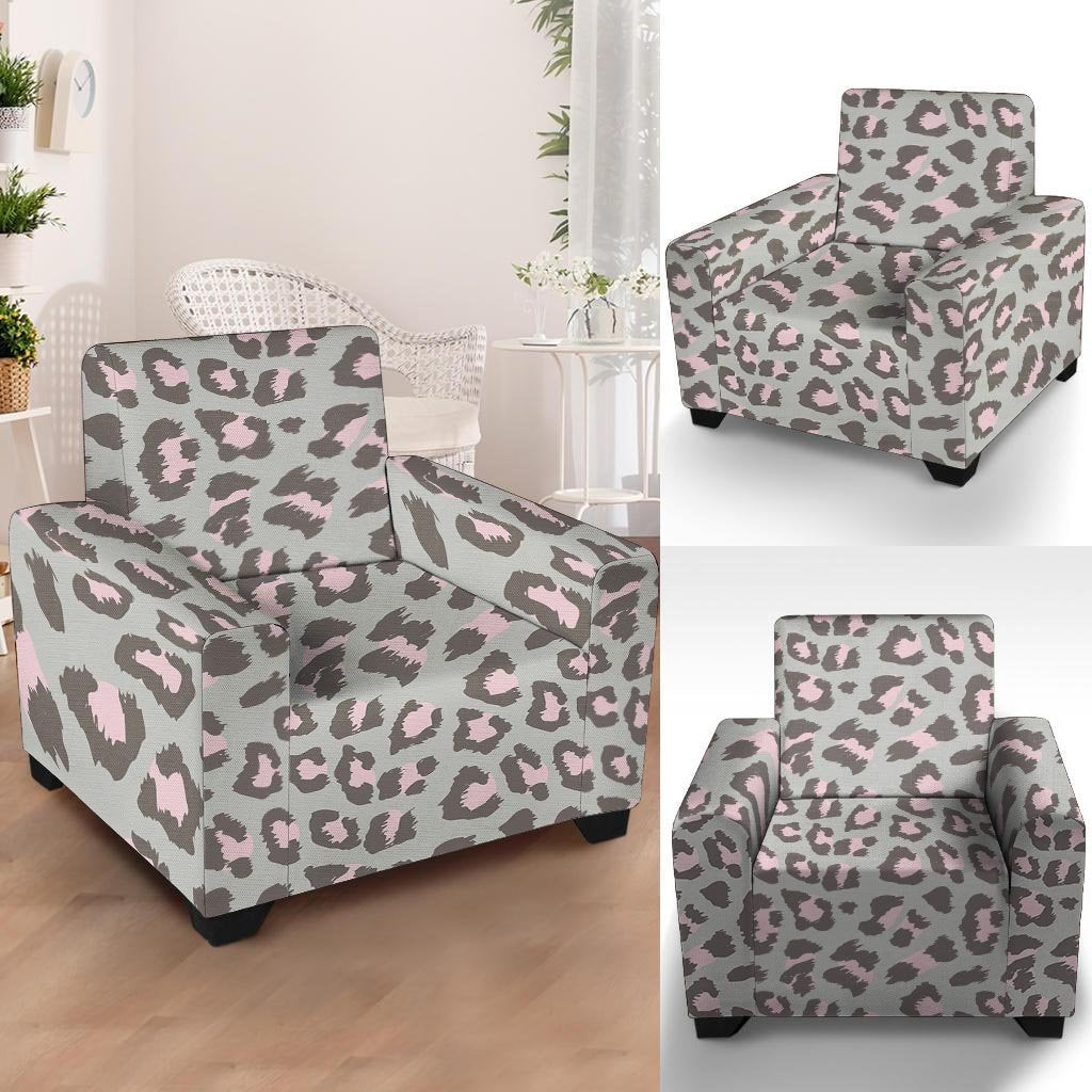 Grey and Pink Leopard Armchair Cover-grizzshop