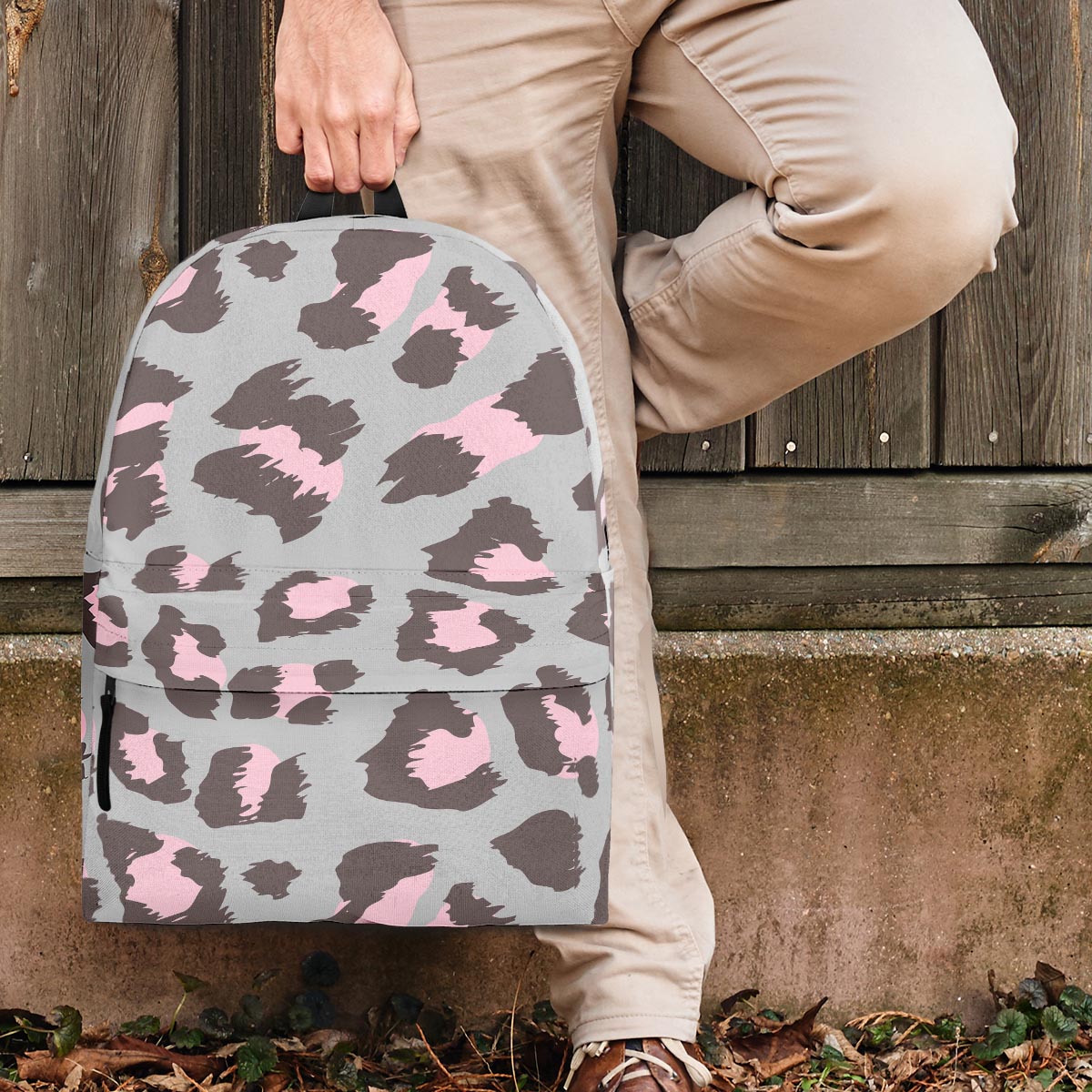 Grey and Pink Leopard Backpack-grizzshop