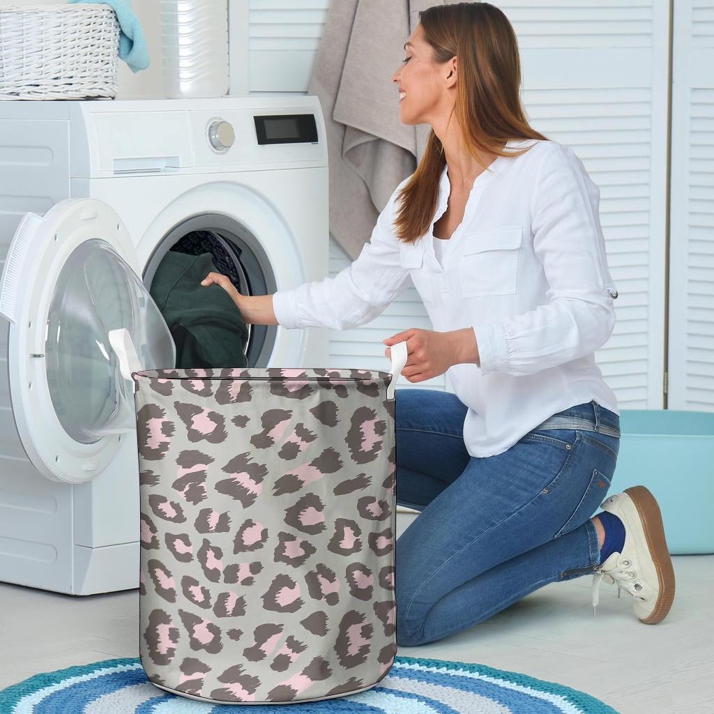 Grey and Pink Leopard Laundry Basket-grizzshop