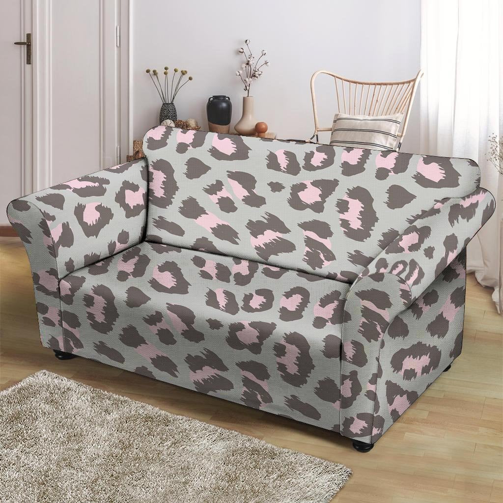 Grey and Pink Leopard Loveseat Cover-grizzshop