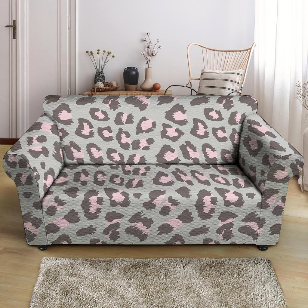 Grey and Pink Leopard Loveseat Cover-grizzshop