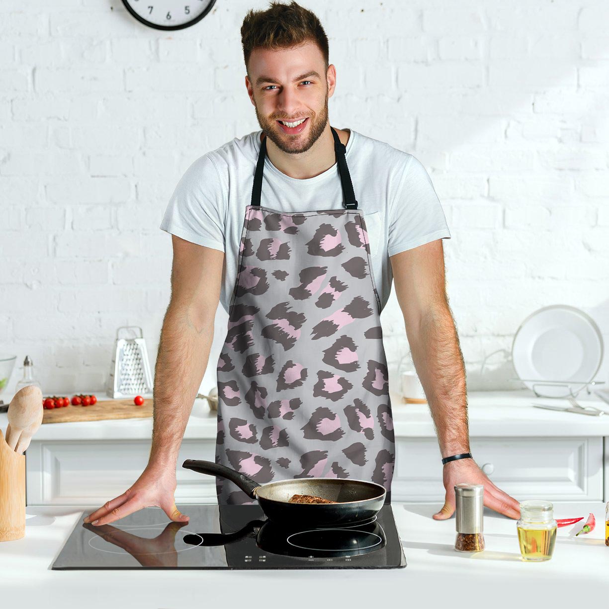 Grey and Pink Leopard Men's Apron-grizzshop