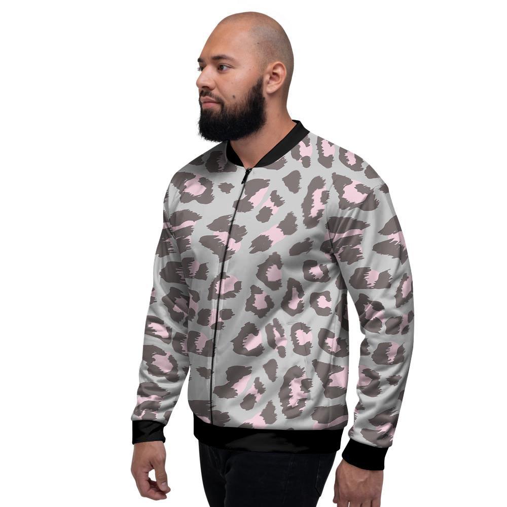 Grey and Pink Leopard Men's Bomber Jacket-grizzshop