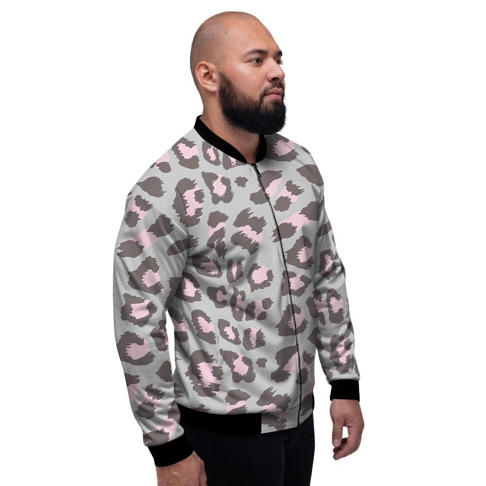 Grey and Pink Leopard Men's Bomber Jacket-grizzshop