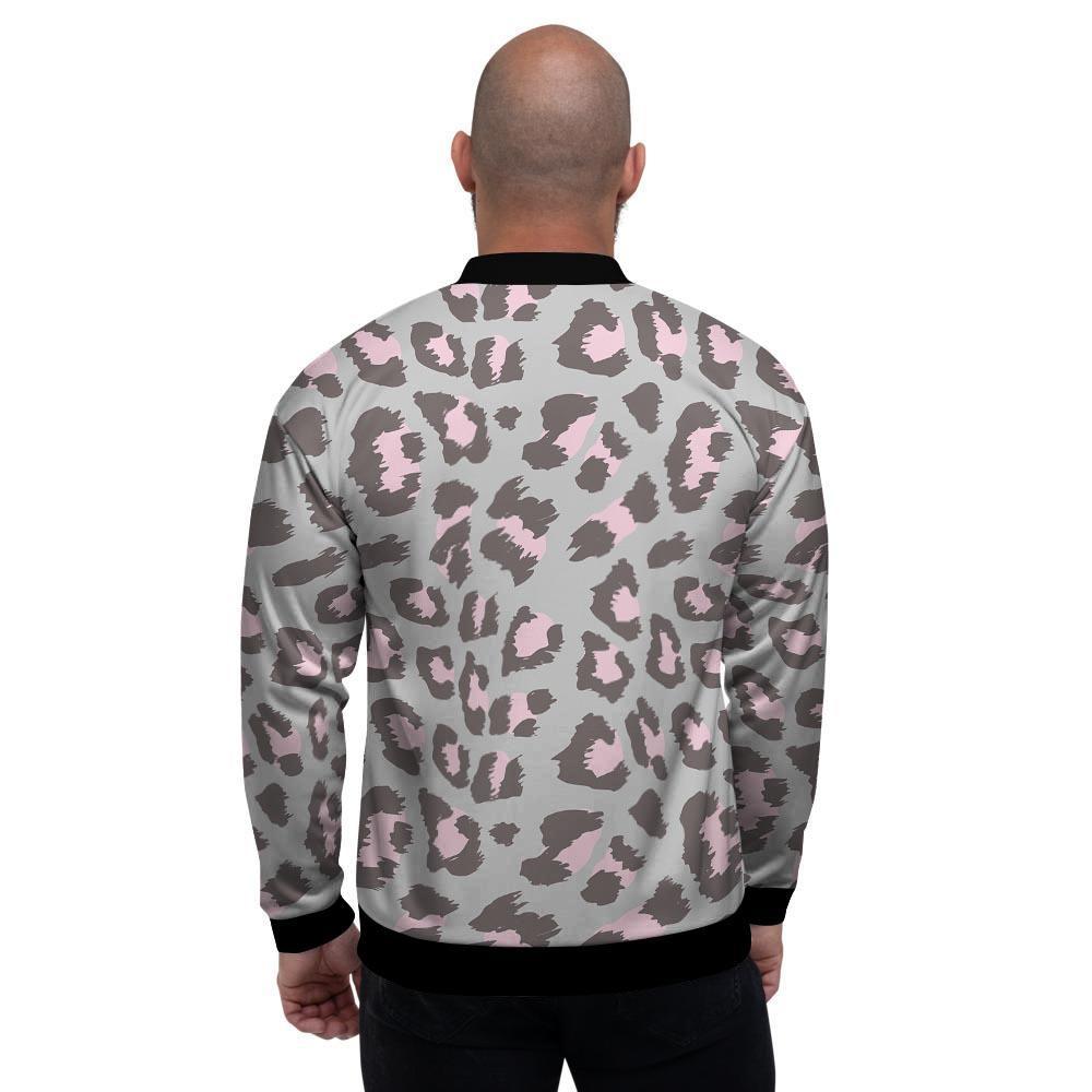 Grey and Pink Leopard Men's Bomber Jacket-grizzshop