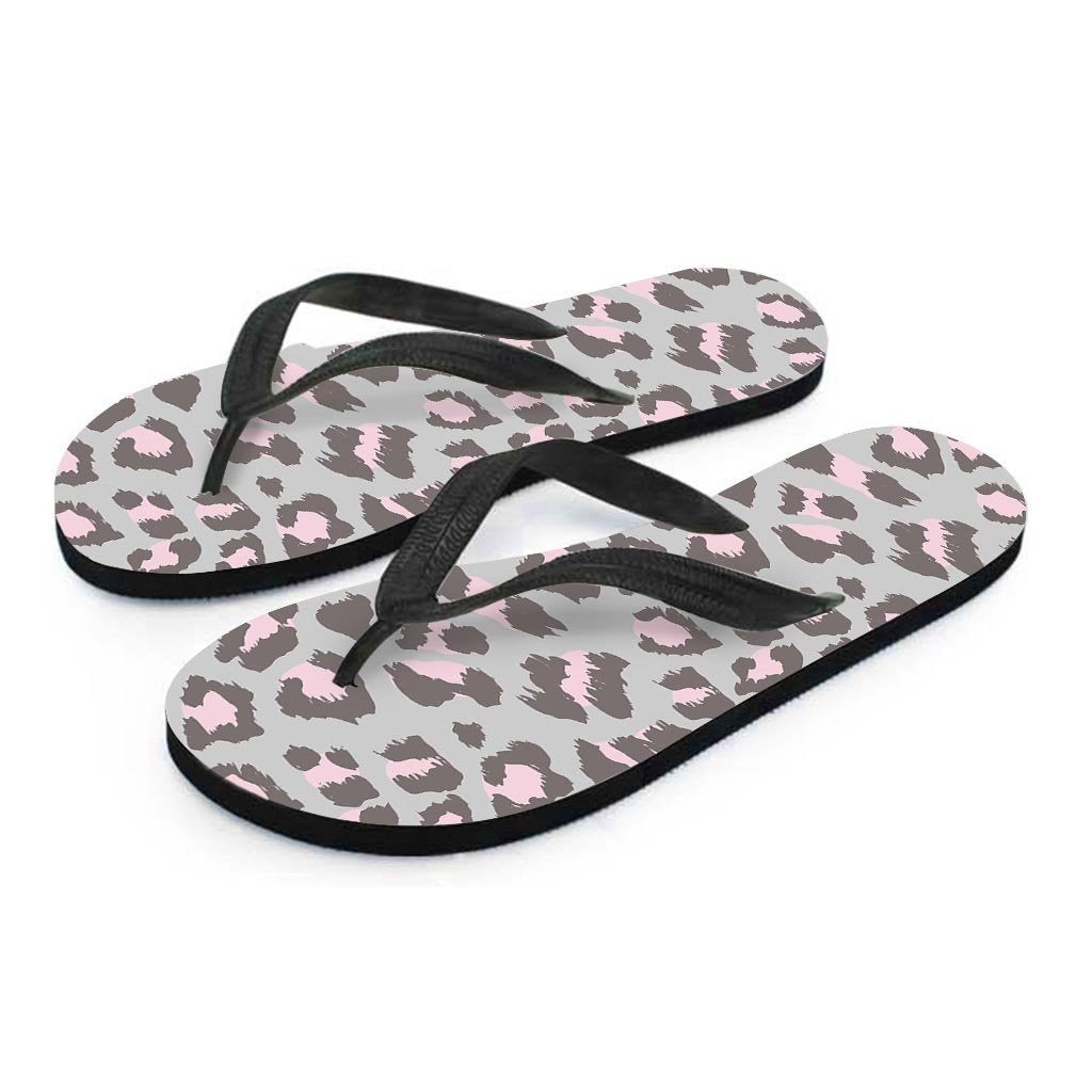 Grey and Pink Leopard Men's Flip Flops-grizzshop