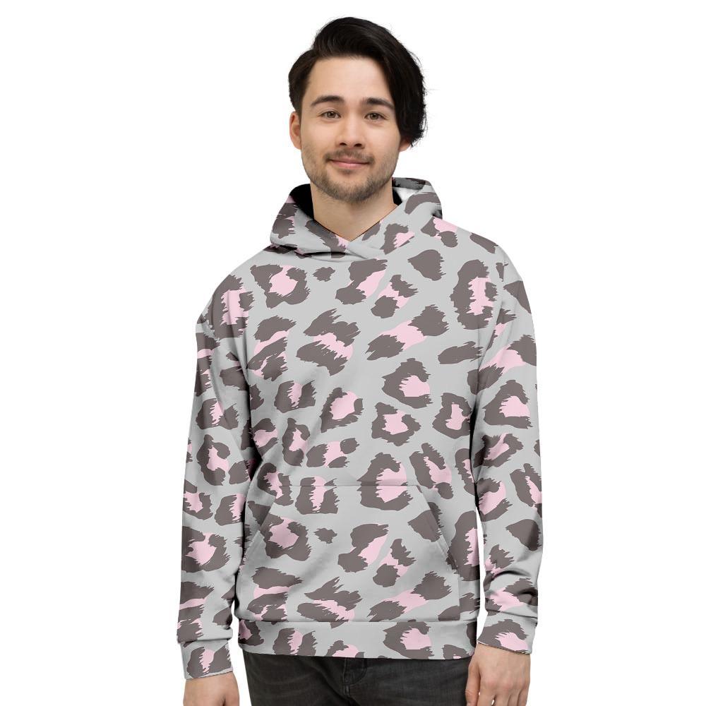 Grey and Pink Leopard Men's Hoodie-grizzshop