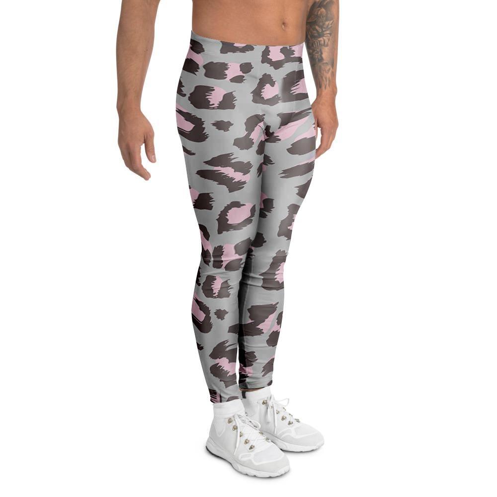 Grey and Pink Leopard Men's Leggings-grizzshop