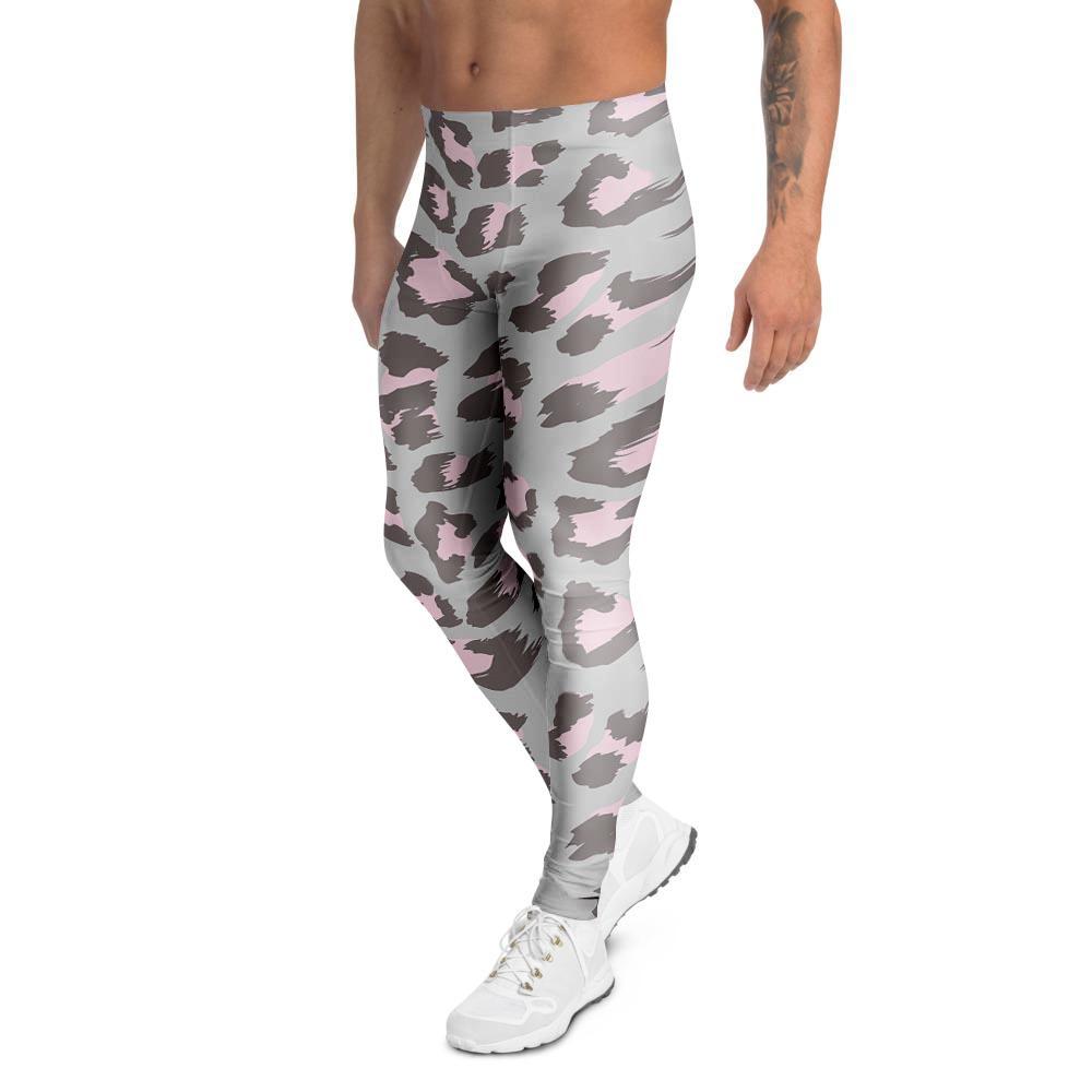 Grey and Pink Leopard Men's Leggings-grizzshop