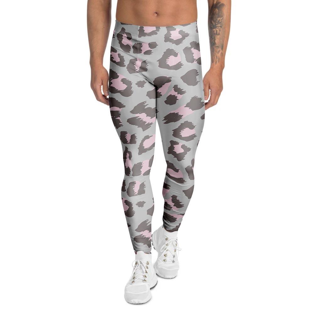 Grey and Pink Leopard Men's Leggings-grizzshop