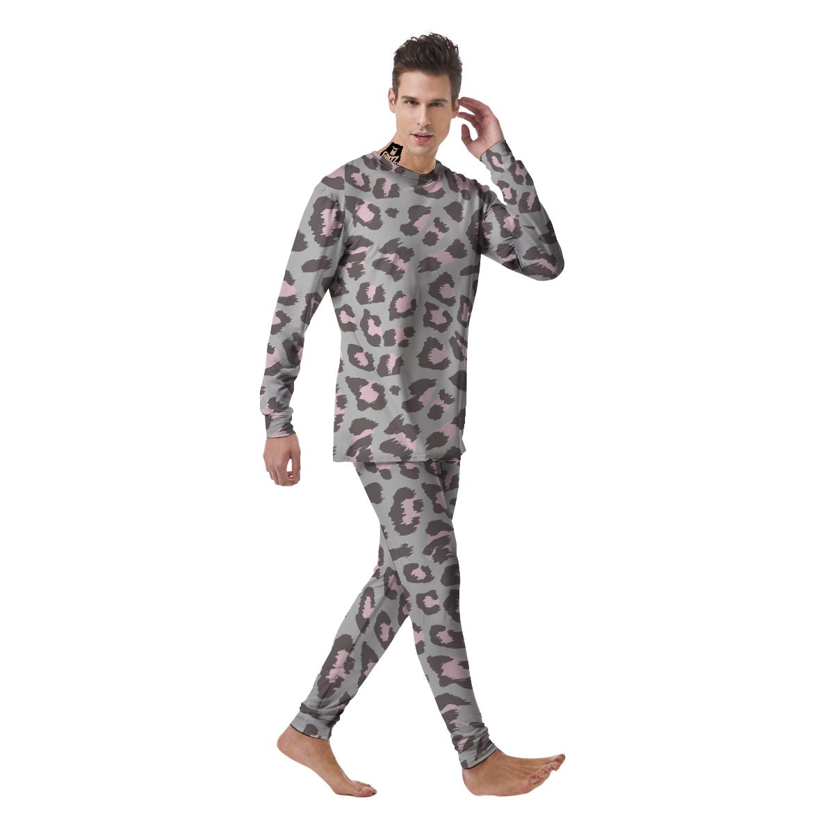 Grey and Pink Leopard Men's Pajamas-grizzshop