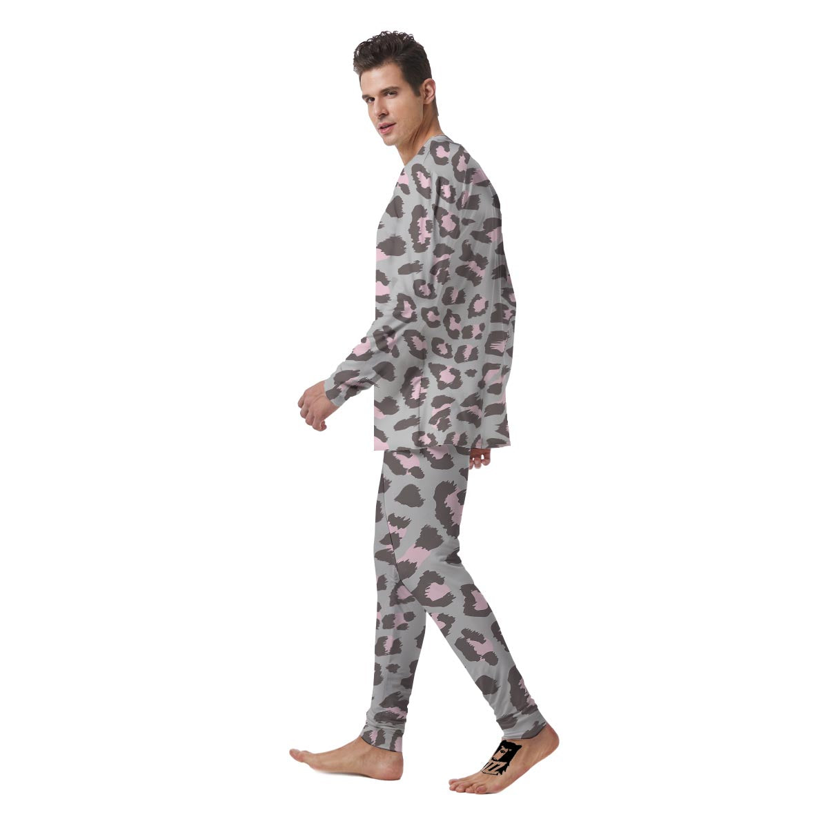 Grey and Pink Leopard Men's Pajamas-grizzshop