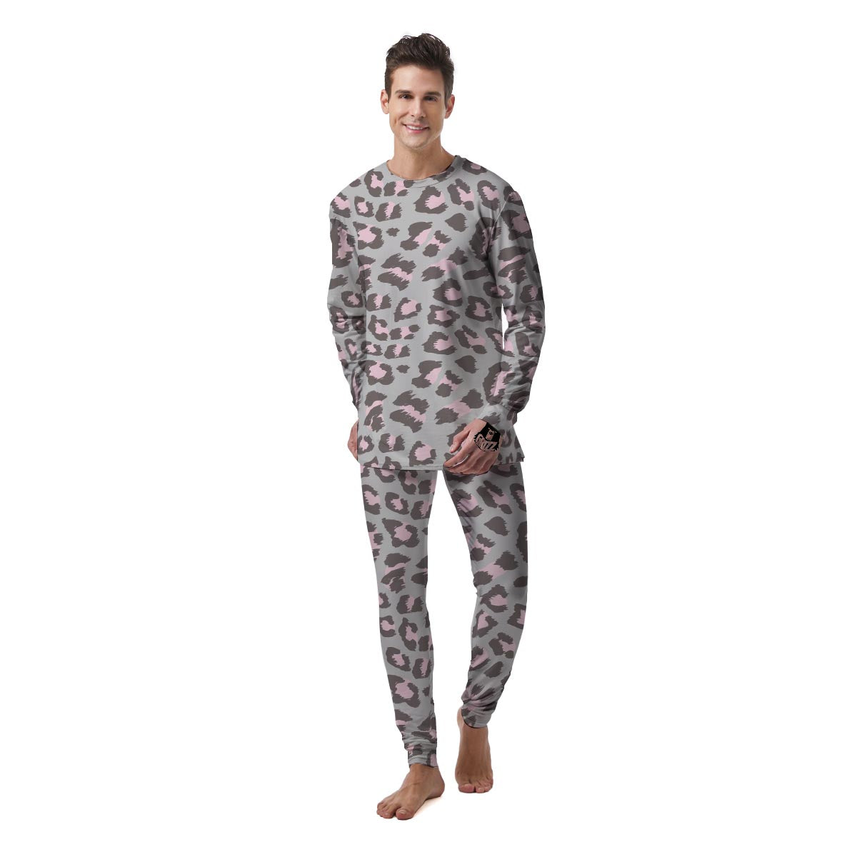 Grey and Pink Leopard Men's Pajamas-grizzshop