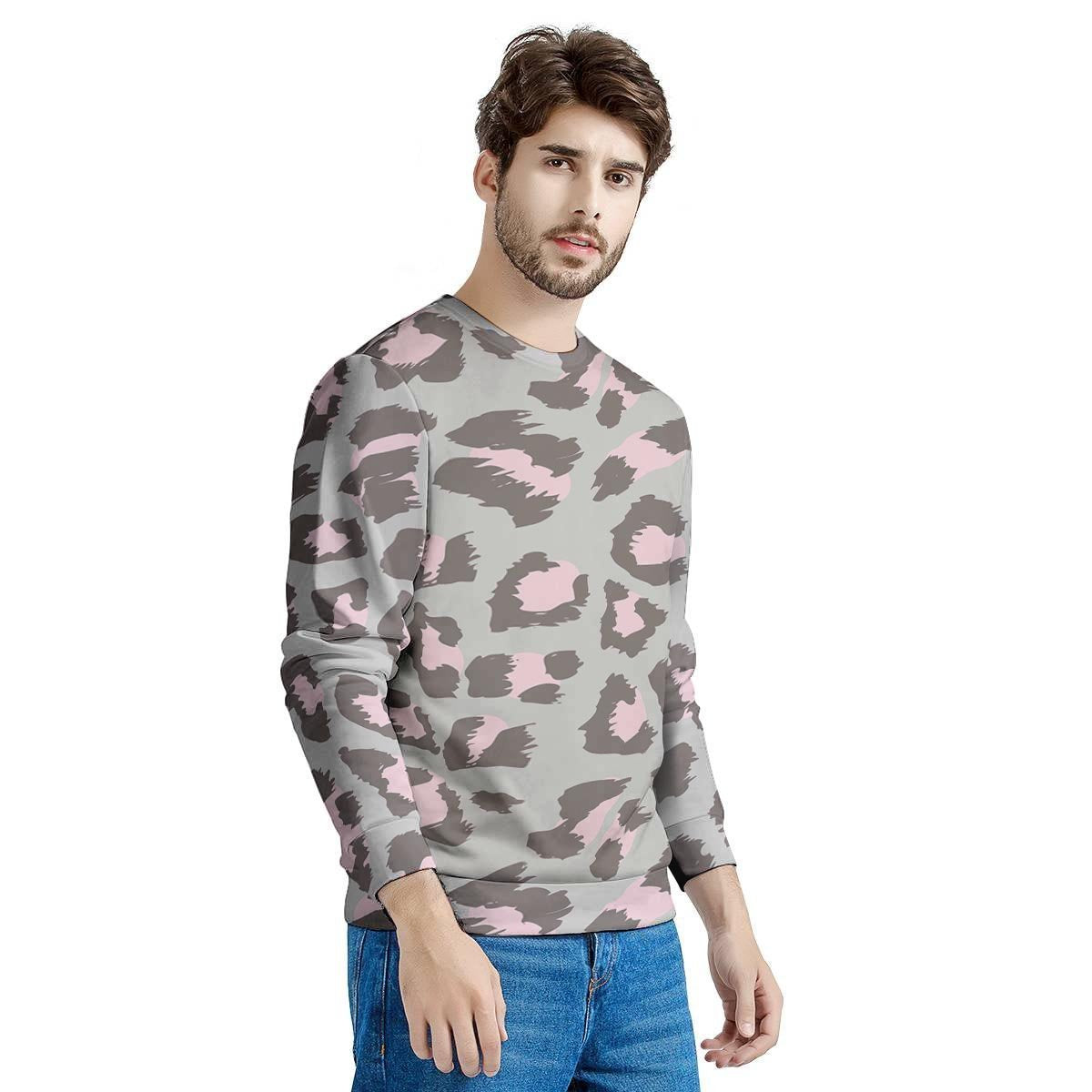 Grey and Pink Leopard Men's Sweatshirt-grizzshop