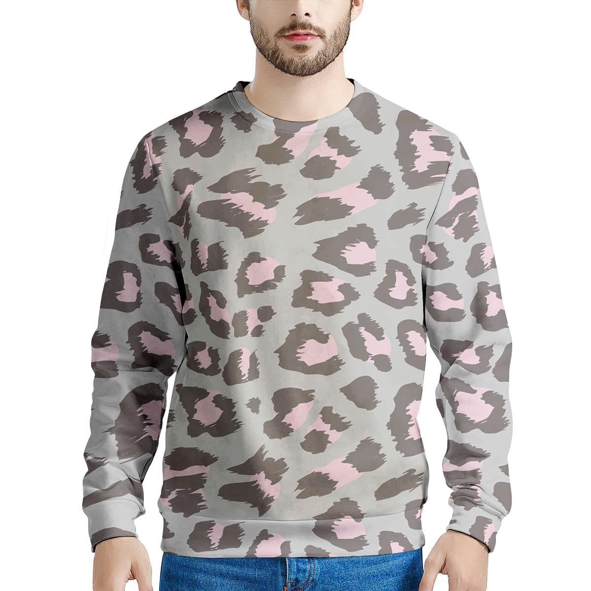 Grey and Pink Leopard Men's Sweatshirt-grizzshop