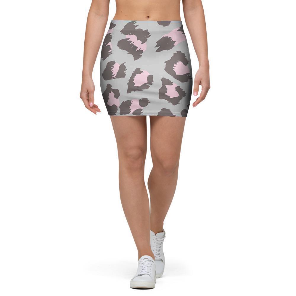Grey and Pink Leopard Mini Skirt-grizzshop