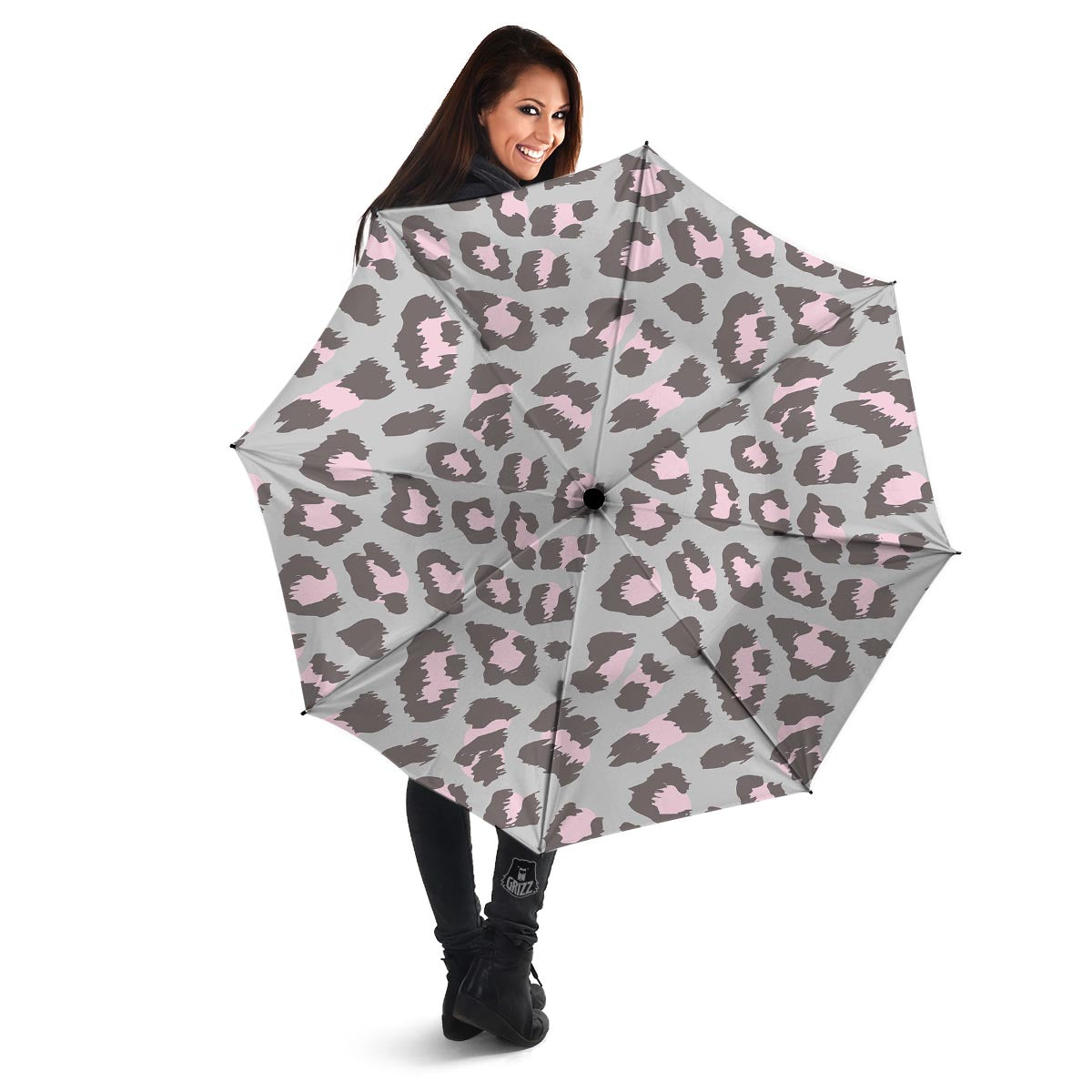 Grey and Pink Leopard Umbrella-grizzshop