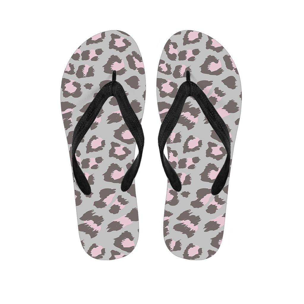 Grey and Pink Leopard Women's Flip Flops-grizzshop