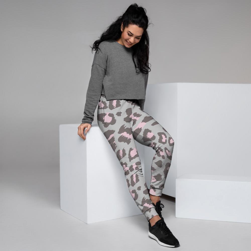 Grey and Pink Leopard Women's Joggers-grizzshop