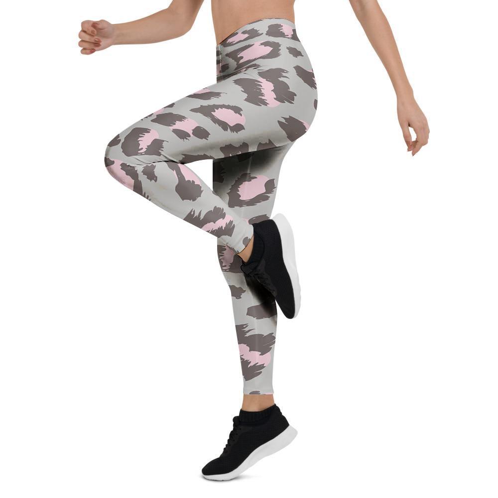 Grey and Pink Leopard Women's Leggings-grizzshop