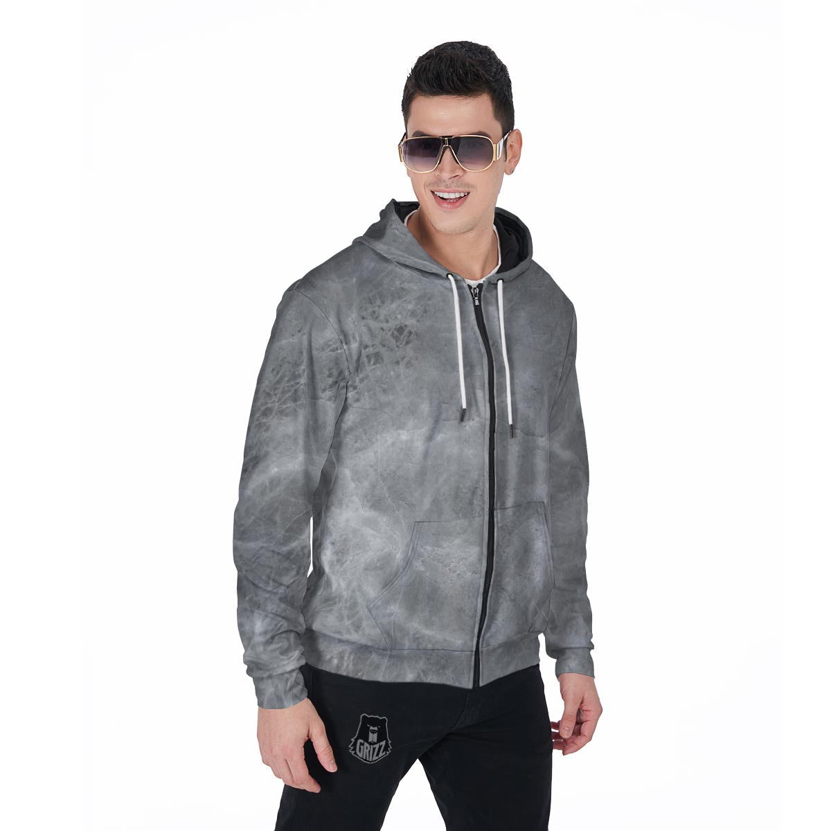 Grey Marble Men's Zip Up Hoodie-grizzshop