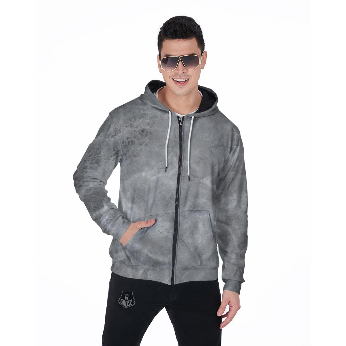 Grey Marble Men's Zip Up Hoodie-grizzshop