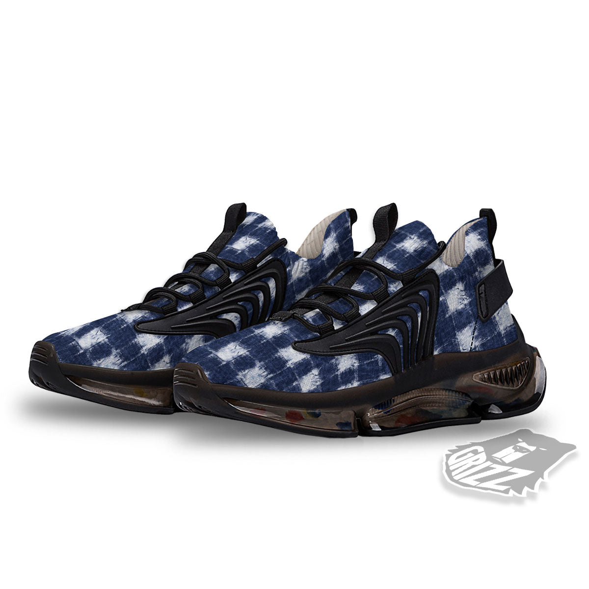 Grid Shibori Print Pattern Black Gym Shoes-grizzshop