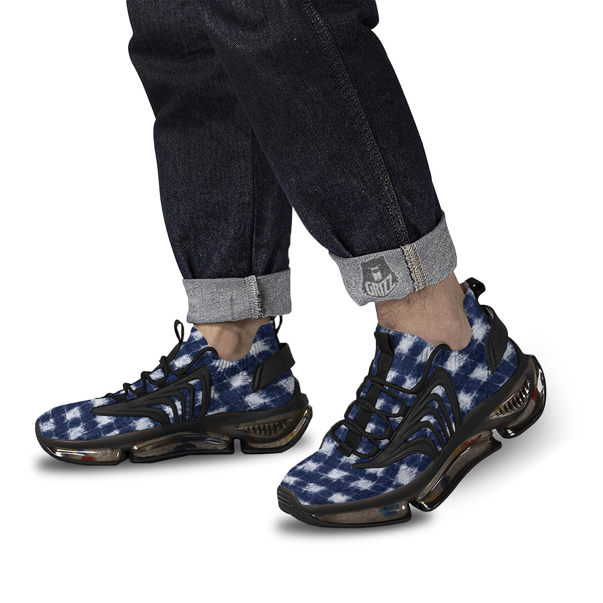 Grid Shibori Print Pattern Black Gym Shoes-grizzshop