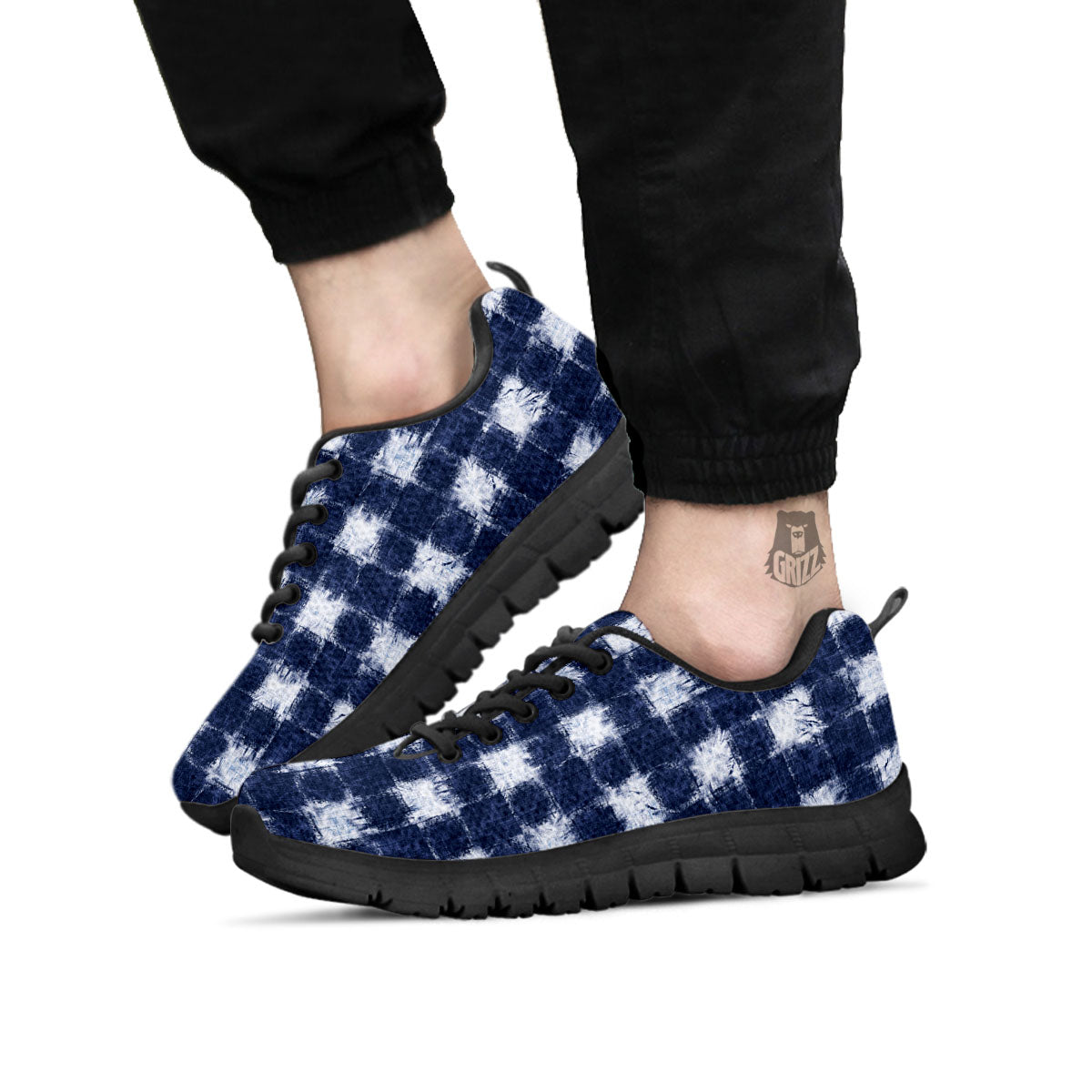 Grid Shibori Print Pattern Black Sneaker-grizzshop