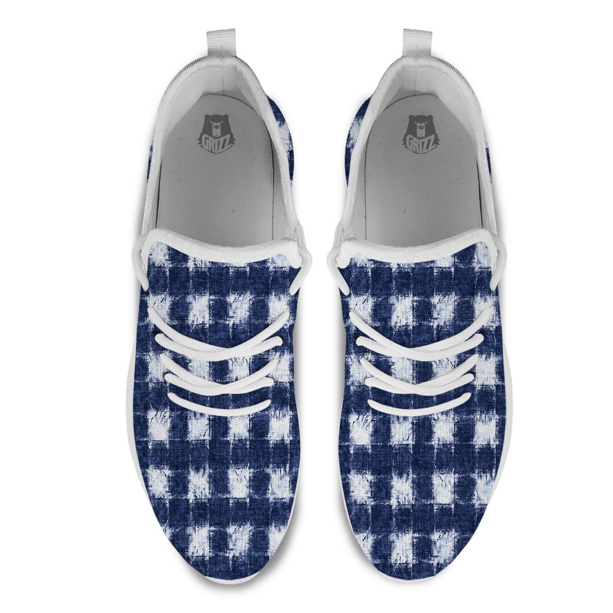 Grid Shibori Print Pattern White Athletic Shoes-grizzshop