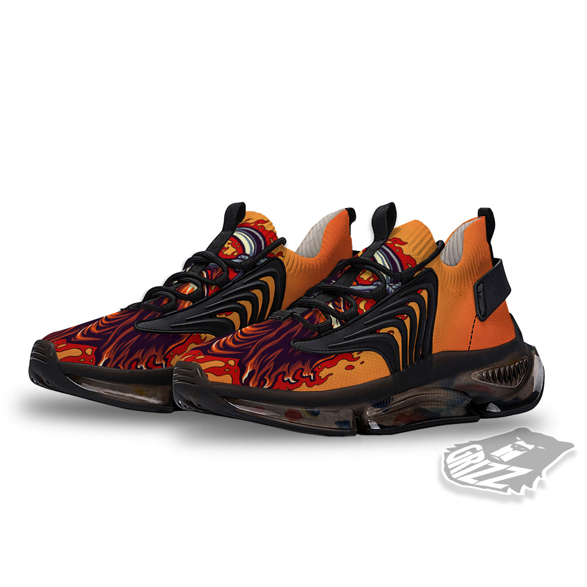 Grim Reaper And Fire Print Black Gym Shoes-grizzshop