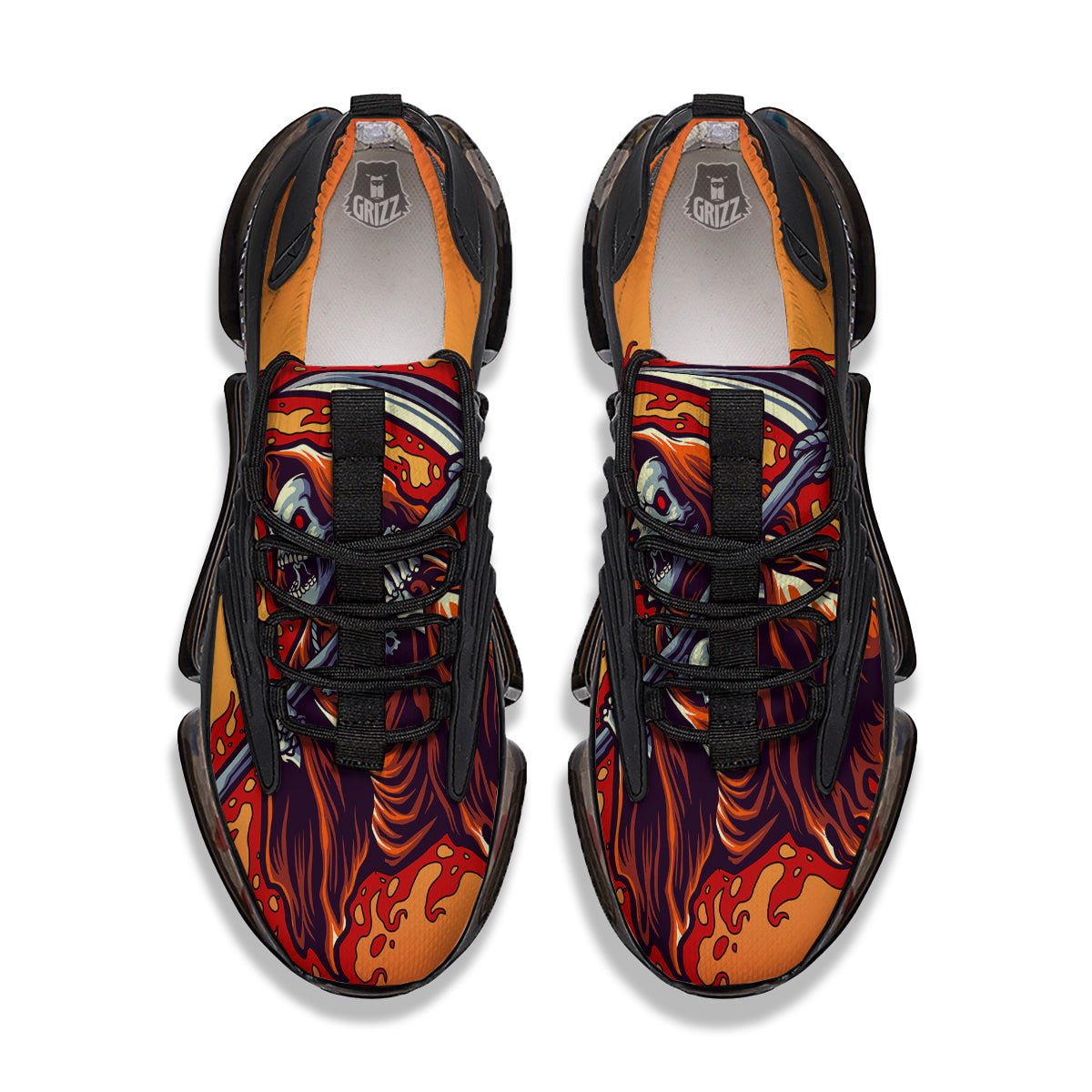 Grim Reaper And Fire Print Black Gym Shoes-grizzshop