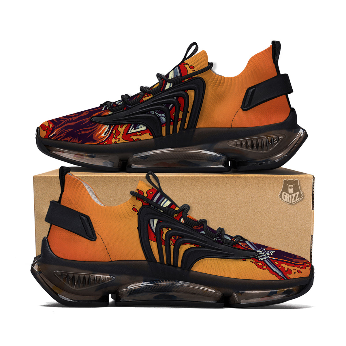 Grim Reaper And Fire Print Black Gym Shoes-grizzshop