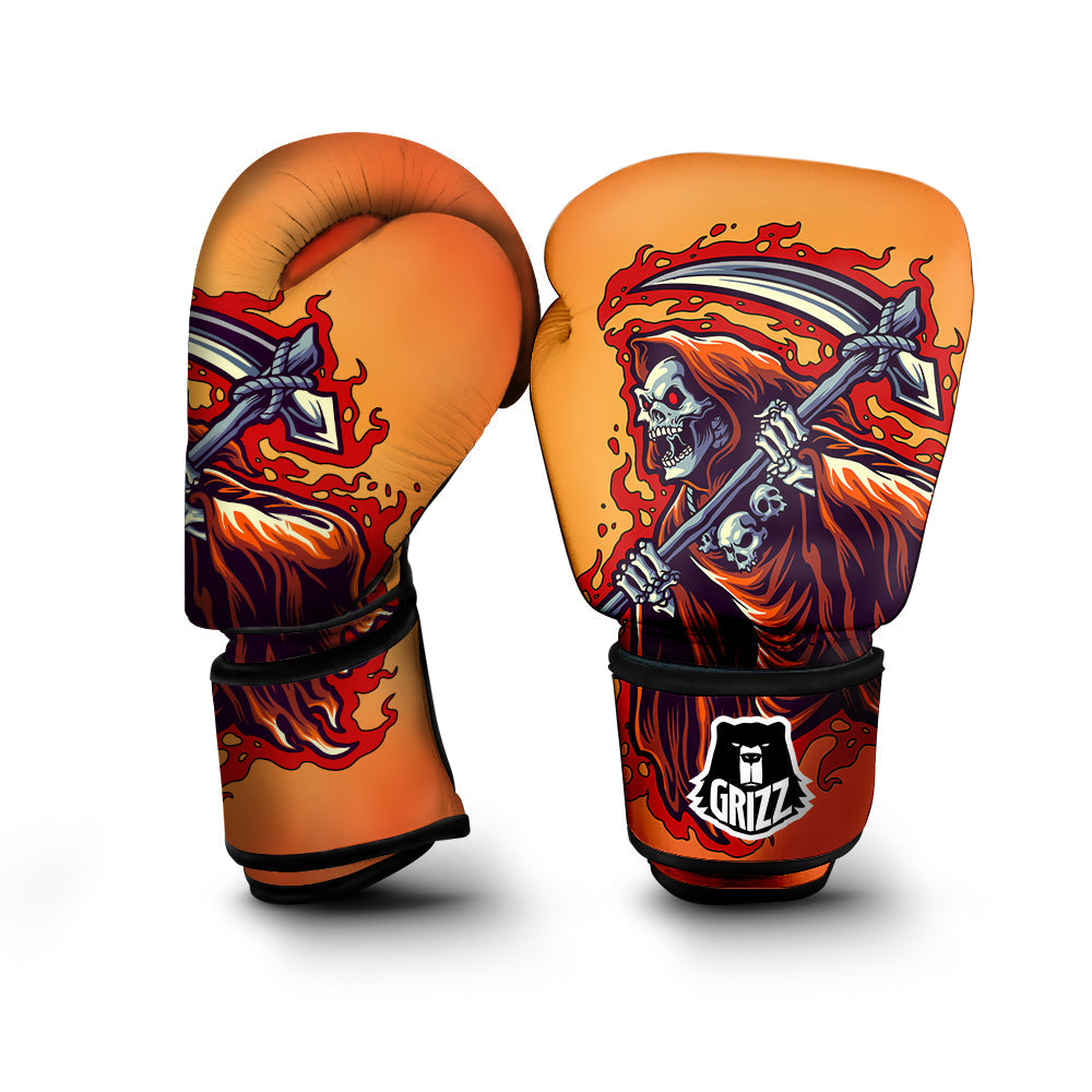 Grim Reaper And Fire Print Boxing Gloves-grizzshop