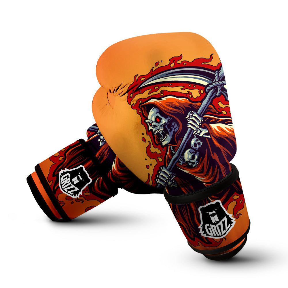 Grim Reaper And Fire Print Boxing Gloves-grizzshop
