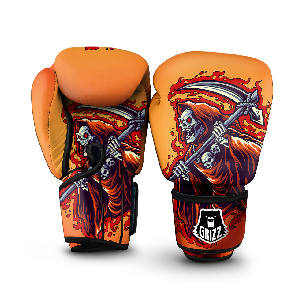 Grim Reaper And Fire Print Boxing Gloves-grizzshop