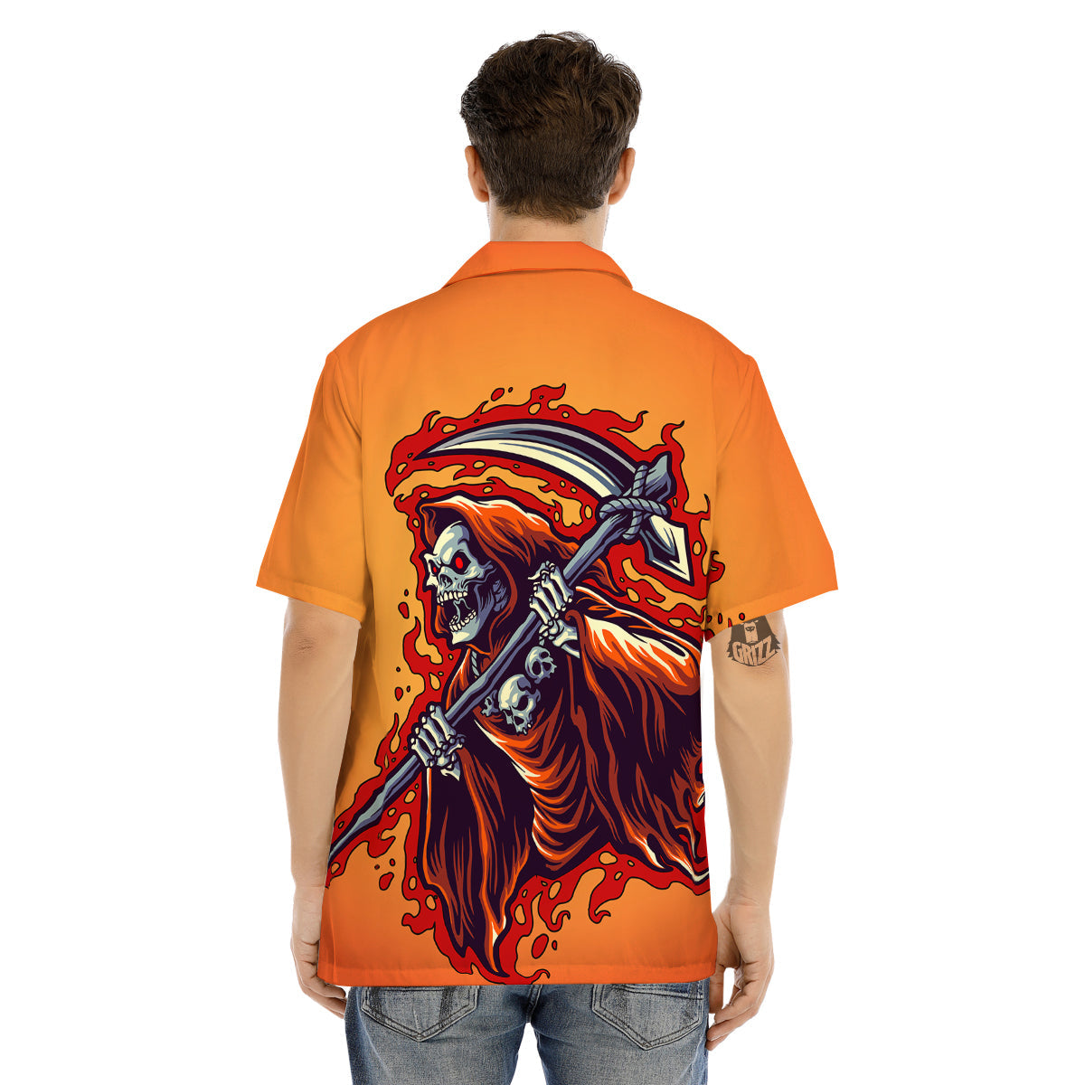 Grim Reaper And Fire Print Men's Hawaiian Shirt-grizzshop