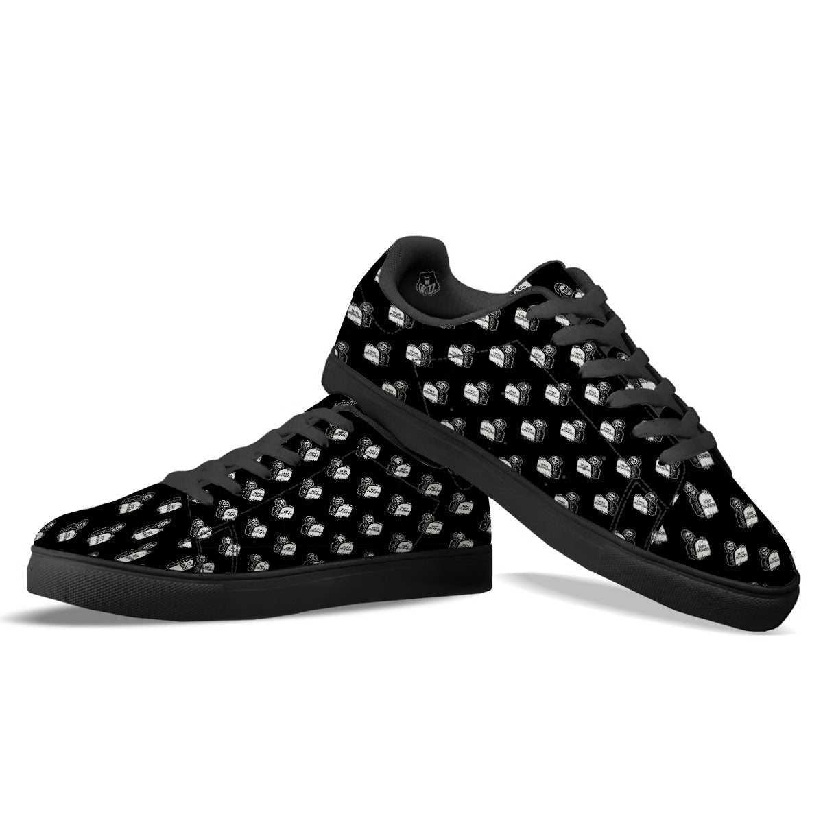 Grim Reaper Halloween Print Pattern Black Low Top Sneakers-grizzshop