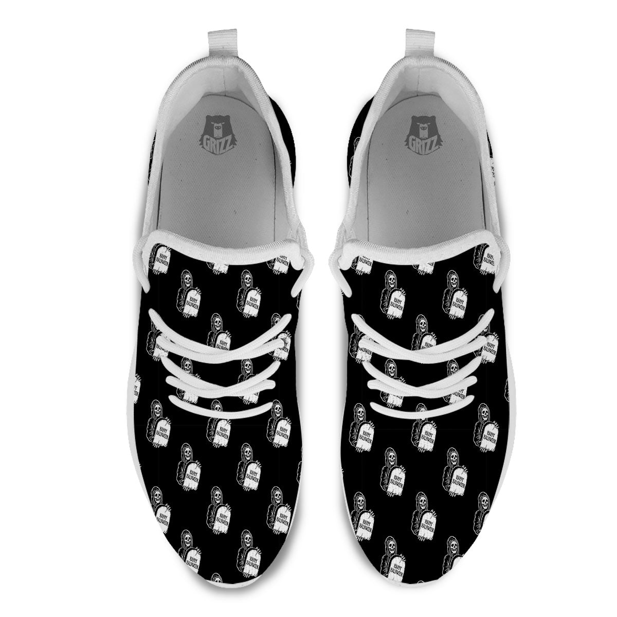 Grim Reaper Halloween Print Pattern White Athletic Shoes-grizzshop