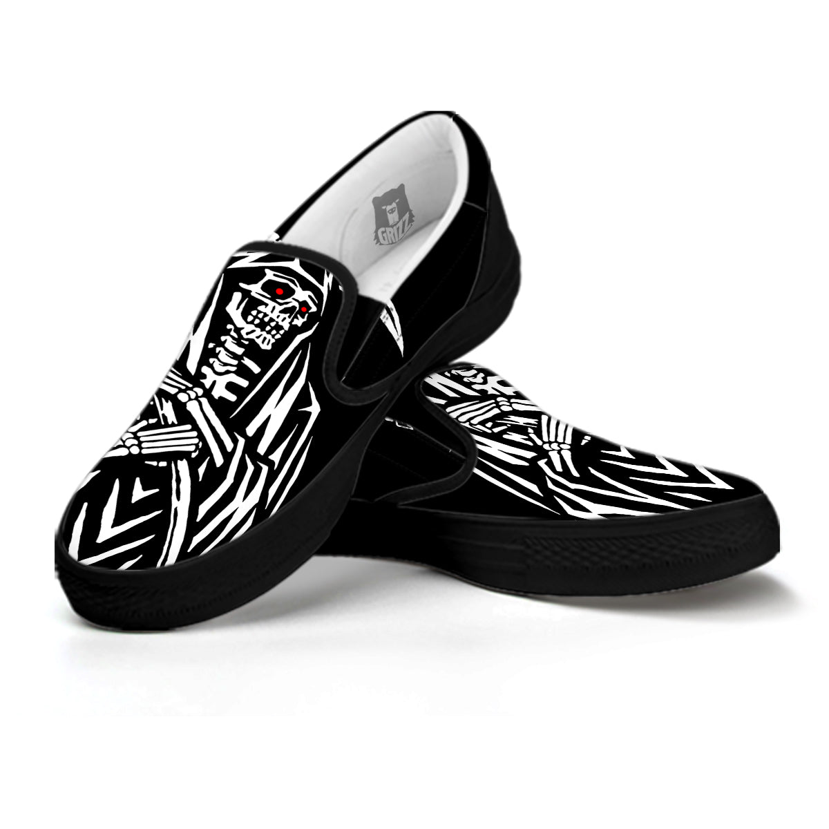 Grim Reaper Sad Print Black Slip On Shoes-grizzshop