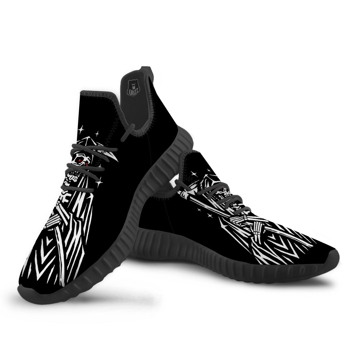 Grim Reaper Sad Print Black Walking Shoes-grizzshop