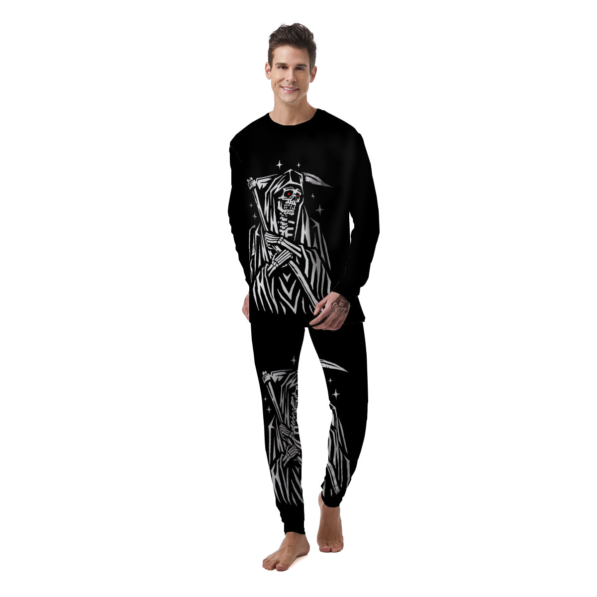 Grim Reaper Sad Print Men's Pajamas-grizzshop