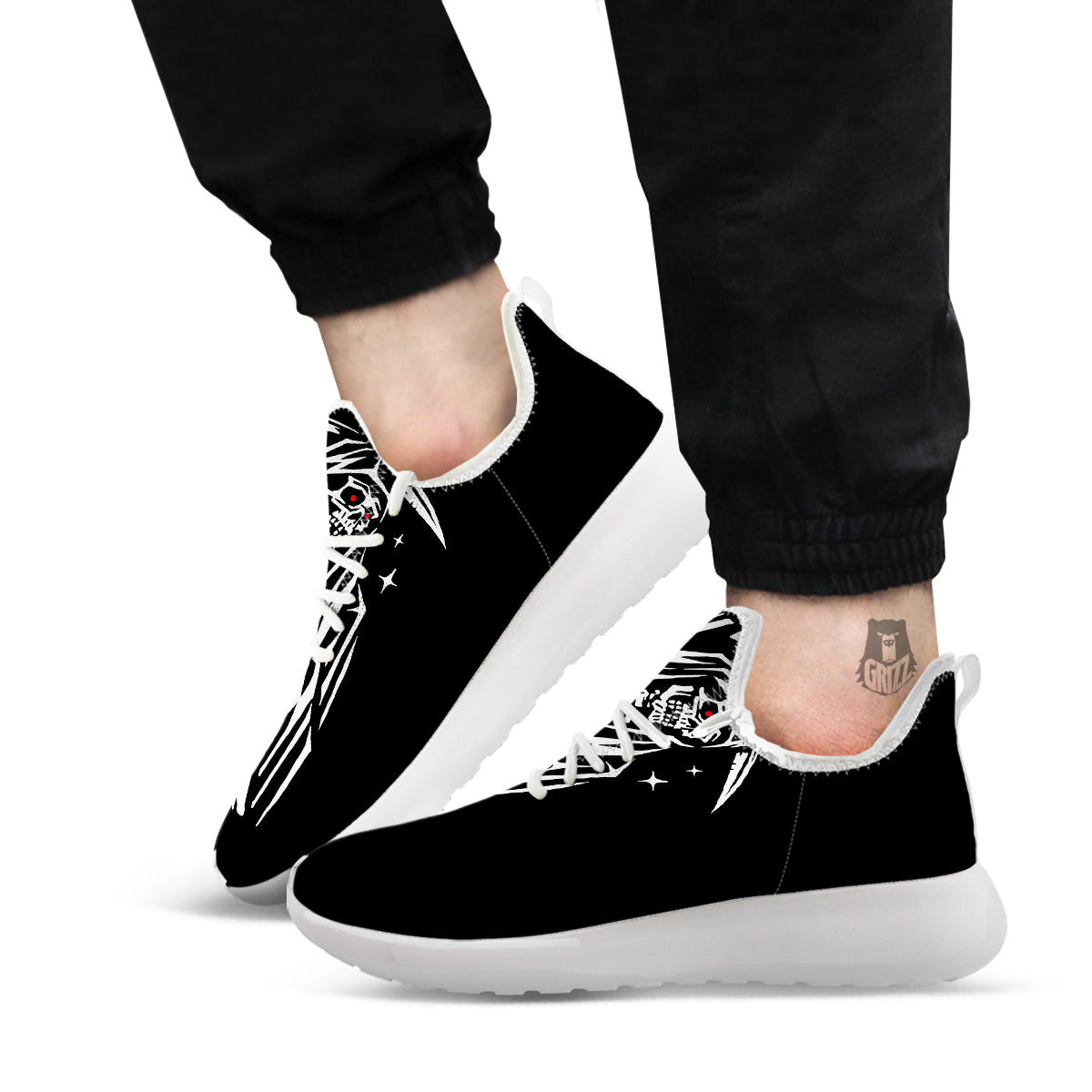 Grim Reaper Sad Print White Athletic Shoes-grizzshop