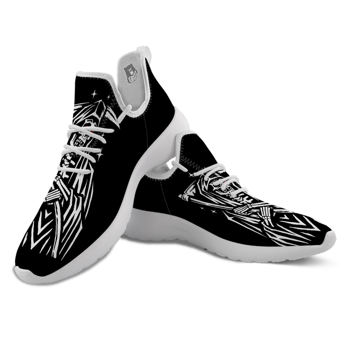 Grim Reaper Sad Print White Athletic Shoes-grizzshop