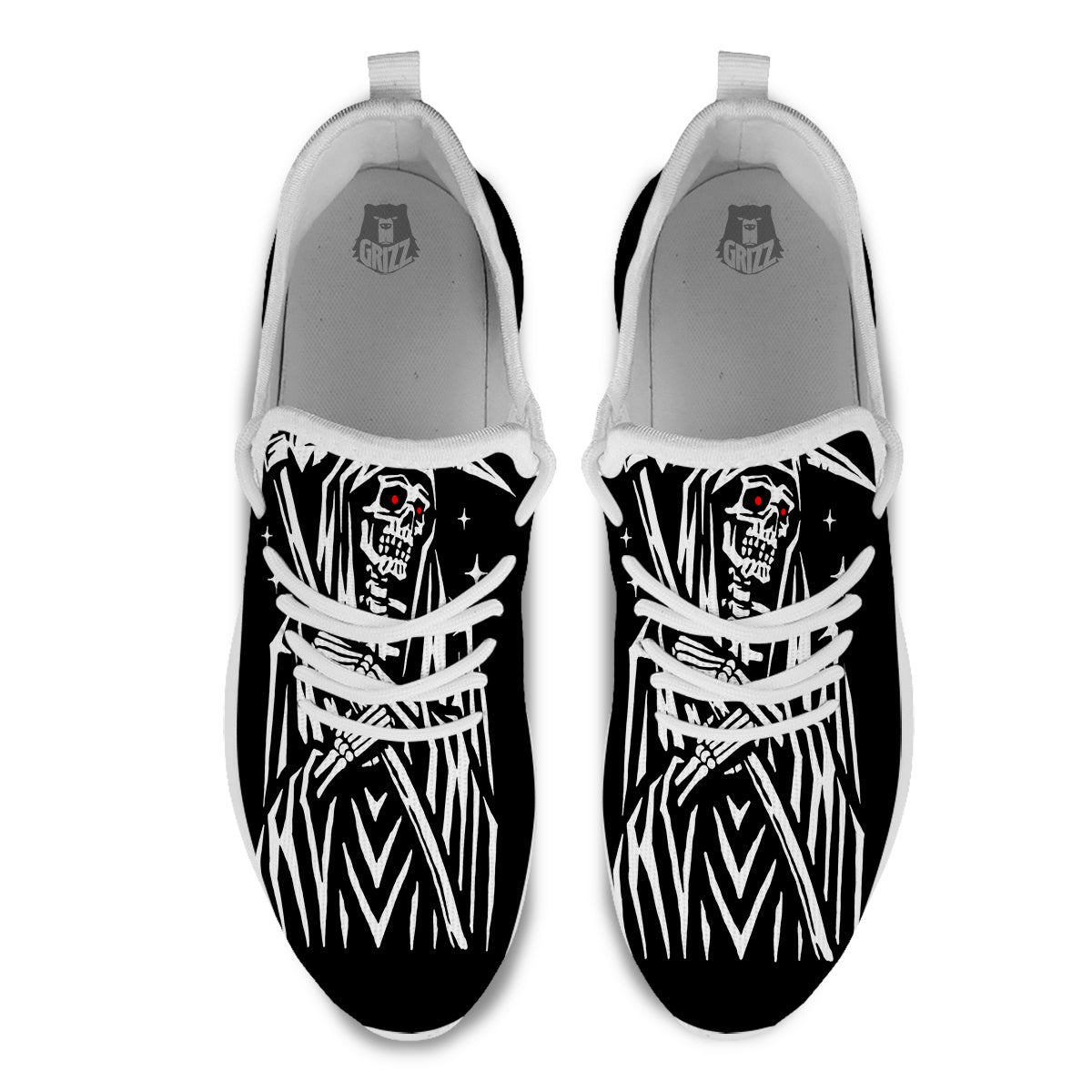 Grim Reaper Sad Print White Athletic Shoes-grizzshop