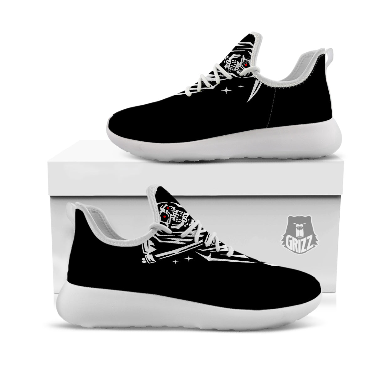 Grim Reaper Sad Print White Athletic Shoes-grizzshop