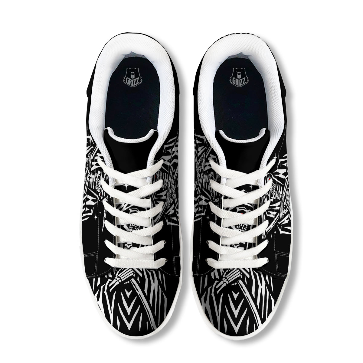 Grim Reaper Sad Print White Low Top Sneakers-grizzshop